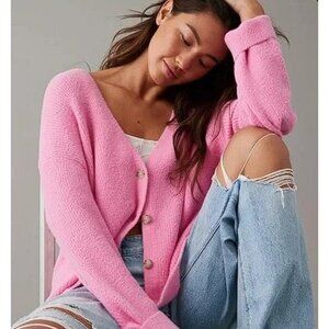 AMERICAN EAGLE Women's AE Oversized Button Front Cardigan Size XXS In Pink